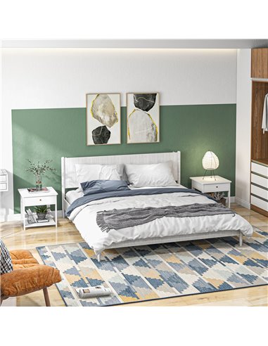 HOMCOM Bedside Table with Drawer and Bottom Shelf, Square Side End Table for Bedroom, Living Room, White, Set of 2 831-P050