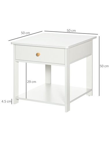 HOMCOM Bedside Table with Drawer and Bottom Shelf, Square Side End Table for Bedroom, Living Room, White, Set of 2 831-P050