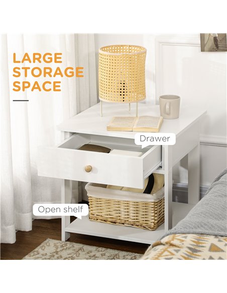 HOMCOM Bedside Table with Drawer and Bottom Shelf, Square Side End Table for Bedroom, Living Room, White, Set of 2 831-P050 - pic 85767 | FastDaddyshop