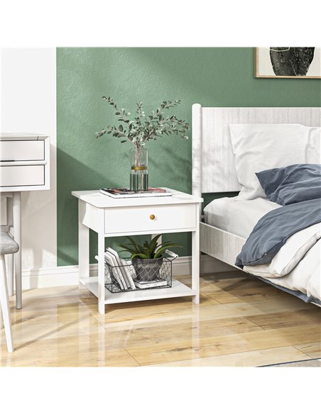 HOMCOM Bedside Table with Drawer and Bottom Shelf, Square Side End Table for Bedroom, Living Room, White, Set of 2 831-P050 - pic 85769 | FastDaddyshop