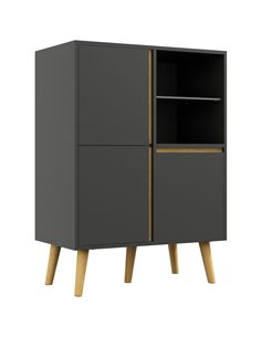 HOMCOM Storage Cabinet Sideboard with Tempered Glass Adjustable Shelves and Solid Wood Legs 838-339V00CG