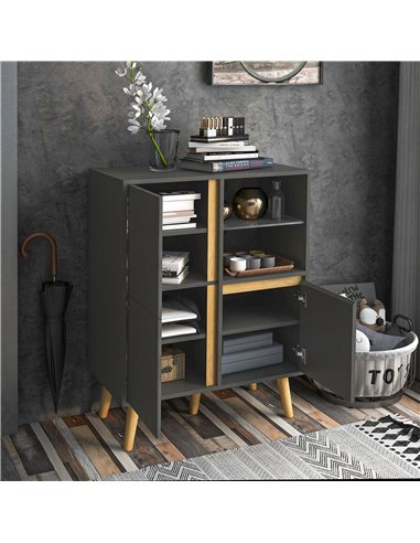 HOMCOM Storage Cabinet Sideboard with Tempered Glass Adjustable Shelves and Solid Wood Legs 838-339V00CG