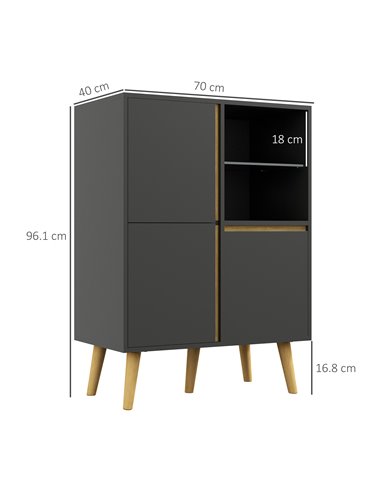 HOMCOM Storage Cabinet Sideboard with Tempered Glass Adjustable Shelves and Solid Wood Legs 838-339V00CG