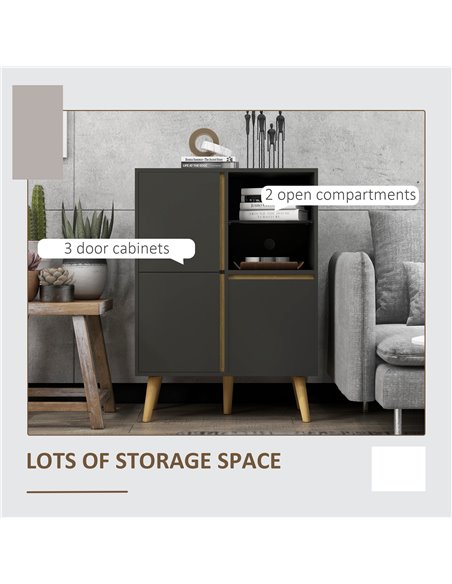 HOMCOM Storage Cabinet Sideboard with Tempered Glass Adjustable Shelves and Solid Wood Legs 838-339V00CG - pic 85775 | FastDaddyshop