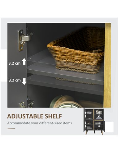 HOMCOM Storage Cabinet Sideboard with Tempered Glass Adjustable Shelves and Solid Wood Legs 838-339V00CG