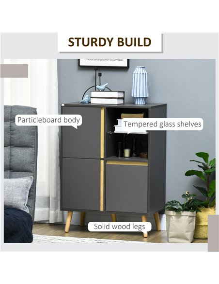 HOMCOM Storage Cabinet Sideboard with Tempered Glass Adjustable Shelves and Solid Wood Legs 838-339V00CG - pic 85778 | FastDaddyshop