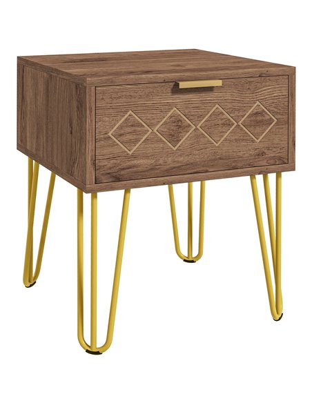HOMCOM Modern Wooden Bedside Table with Drawer, Stylish Sofa Side Table with Gold Tone Metal Legs for Bedroom or Living Room 831 - pic 85781 | FastDaddyshop