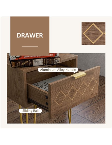 HOMCOM Modern Wooden Bedside Table with Drawer, Stylish Sofa Side Table with Gold Tone Metal Legs for Bedroom or Living Room 831 - pic 85785 | FastDaddyshop