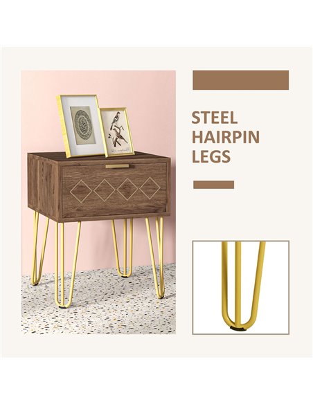 HOMCOM Modern Wooden Bedside Table with Drawer, Stylish Sofa Side Table with Gold Tone Metal Legs for Bedroom or Living Room 831 - pic 85786 | FastDaddyshop