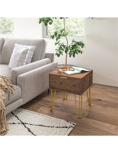 HOMCOM Modern Wooden Bedside Table with Drawer, Stylish Sofa Side Table with Gold Tone Metal Legs for Bedroom or Living Room 831 - pic 85787 | FastDaddyshop