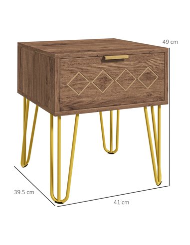 HOMCOM Bedside Table Set of 2 with Drawer, Wooden Nightstand, Modern Sofa Side Table with Gold Tone Metal Legs for Bedroom 831-P