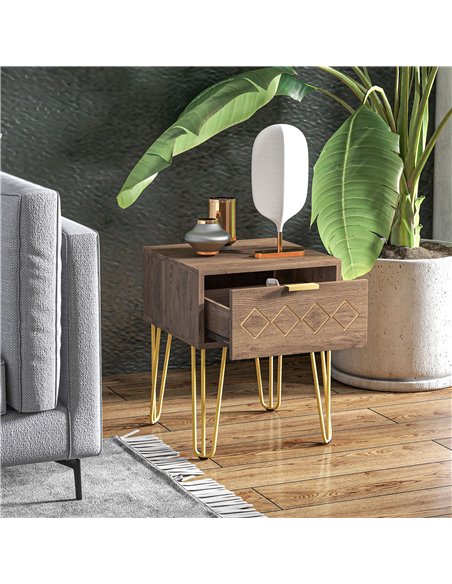 HOMCOM Bedside Table Set of 2 with Drawer, Wooden Nightstand, Modern Sofa Side Table with Gold Tone Metal Legs for Bedroom 831-P - pic 85797 | FastDaddyshop