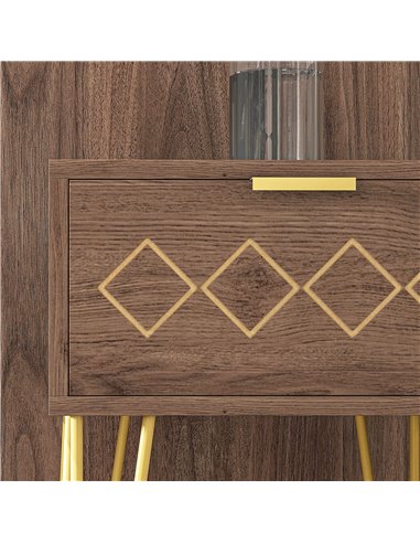 HOMCOM Bedside Table Set of 2 with Drawer, Wooden Nightstand, Modern Sofa Side Table with Gold Tone Metal Legs for Bedroom 831-P