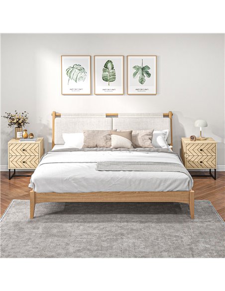 HOMCOM Bedside Table Nightstand Two-Drawer Bedroom Storage Unit Zig Zag Design with Black Metal Handles, Set of 2, Natural 831-P - pic 85800 | FastDaddyshop