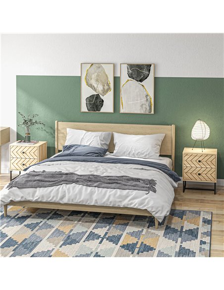 HOMCOM Bedside Table Nightstand Two-Drawer Bedroom Storage Unit Zig Zag Design with Black Metal Handles, Set of 2, Natural 831-P - pic 85805 | FastDaddyshop