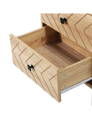 HOMCOM Bedside Table Nightstand Two-Drawer Bedroom Storage Unit Zig Zag Design with Black Metal Handles, Set of 2, Natural 831-P