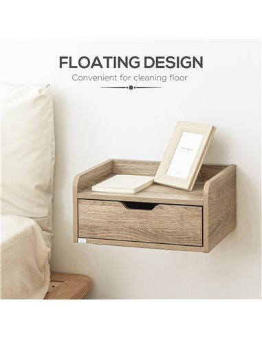 HOMCOM Floating Bedside Cabinet with Drawer, Wall Mounted Nightstands, Modern Bedside Table with Storage for Bedroom 831-629V00N