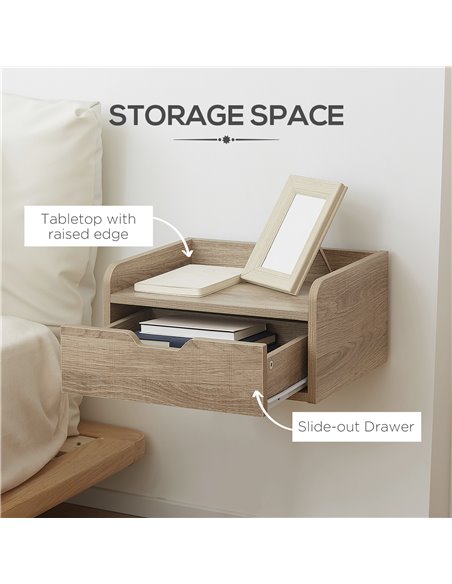 HOMCOM Floating Bedside Cabinet with Drawer, Wall Mounted Nightstands, Modern Bedside Table with Storage for Bedroom 831-629V00N - pic 85813 | FastDaddyshop
