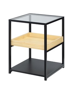 HOMCOM Glass Top Side Table: 3-Tier Nightstand with Storage Shelves, Steel Frame for Bedrooms 839-244ND