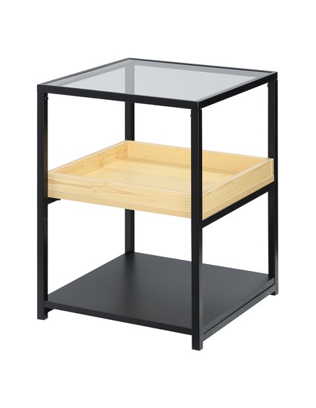 HOMCOM Glass Top Side Table: 3-Tier Nightstand with Storage Shelves, Steel Frame for Bedrooms 839-244ND - pic 85817 | FastDaddyshop