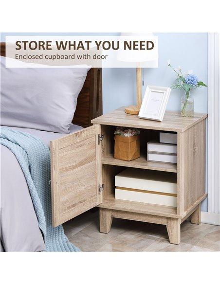 HOMCOM Bedside Table, Bedside Cabinet with Storage Cupboard, Side End Table with Rattan Element for Living Room, Bedroom, Set of - pic 85830 | FastDaddyshop