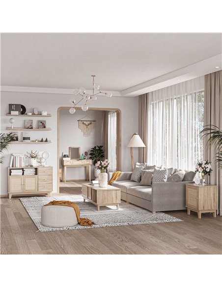 HOMCOM Bedside Table, Bedside Cabinet with Storage Cupboard, Side End Table with Rattan Element for Living Room, Bedroom, Set of - pic 85832 | FastDaddyshop