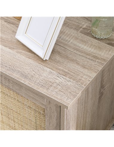 HOMCOM Bedside Table, Bedside Cabinet with Storage Cupboard, Side End Table with Rattan Element for Living Room, Bedroom, Set of