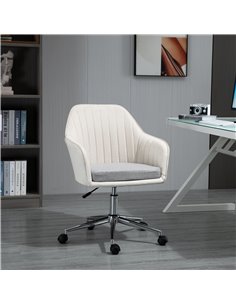 Vinsetto Leisure Office Chair Linen Fabric, Swivel, Scallop Shape with Wheels, Beige 2