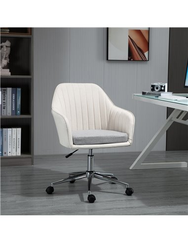 Vinsetto Leisure Office Chair Linen Fabric Swivel Scallop Shape Computer Desk Chair Home Study Bedroom with Wheels, Beige
