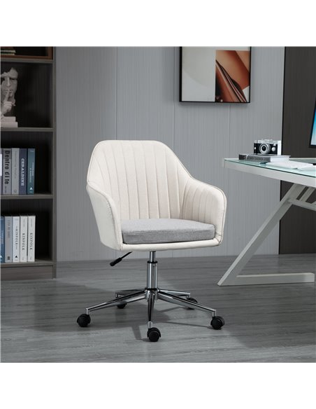 Vinsetto Leisure Office Chair Linen Fabric Swivel Scallop Shape Computer Desk Chair Home Study Bedroom with Wheels, Beige - pic 8584 | FastDaddyshop