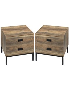 HOMCOM Retro Bedside Units: Metal Frame Side Tables with 2 Drawers, Set of 2, Coffee Tone 831-P086