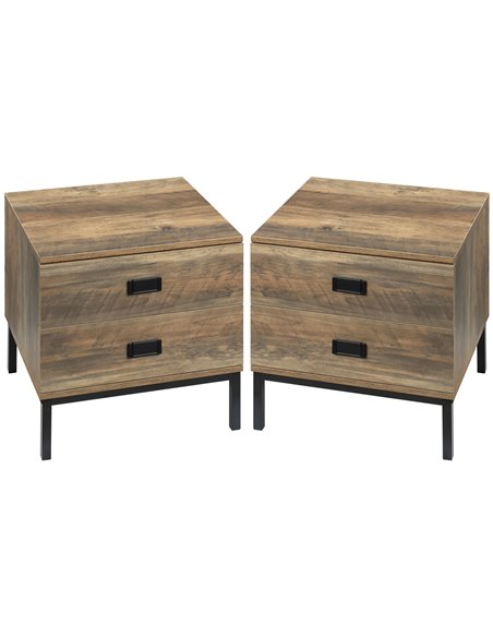 HOMCOM Retro Bedside Units: Metal Frame Side Tables with 2 Drawers, Set of 2, Coffee Tone 831-P086 - pic 85844 | FastDaddyshop