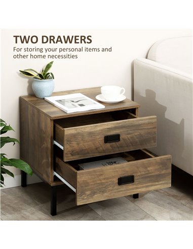HOMCOM Retro Bedside Units: Metal Frame Side Tables with 2 Drawers, Set of 2, Coffee Tone 831-P086