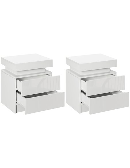 HOMCOM White Bedside Table with LED Light, High Gloss Front Nightstand with 2 Drawers, for Living Room, Bedroom 831-P111 - pic 85853 | FastDaddyshop
