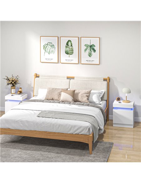 HOMCOM White Bedside Table with LED Light, High Gloss Front Nightstand with 2 Drawers, for Living Room, Bedroom 831-P111 - pic 85854 | FastDaddyshop