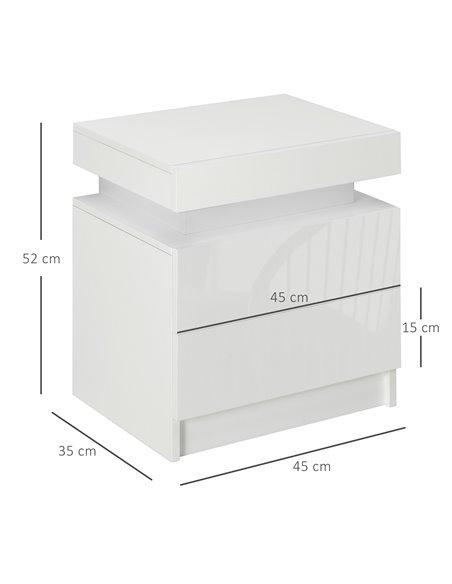 HOMCOM White Bedside Table with LED Light, High Gloss Front Nightstand with 2 Drawers, for Living Room, Bedroom 831-P111 - pic 85855 | FastDaddyshop