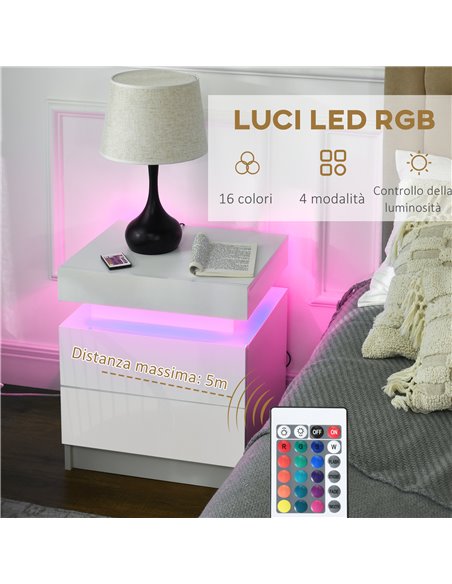 HOMCOM White Bedside Table with LED Light, High Gloss Front Nightstand with 2 Drawers, for Living Room, Bedroom 831-P111 - pic 85856 | FastDaddyshop