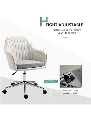 Vinsetto Leisure Office Chair Linen Fabric Swivel Scallop Shape Computer Desk Chair Home Study Bedroom with Wheels, Beige