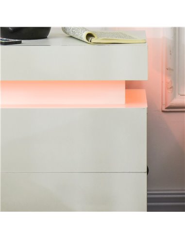 HOMCOM White Bedside Table with LED Light, High Gloss Front Nightstand with 2 Drawers, for Living Room, Bedroom 831-P111