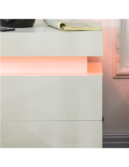 HOMCOM White Bedside Table with LED Light, High Gloss Front Nightstand with 2 Drawers, for Living Room, Bedroom 831-P111 - pic 85860 | FastDaddyshop