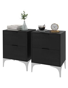 HOMCOM Bedside Tables Set of 2, Modern Nightstand w/ 2 Drawers, Small Sofa End Tables w/ Storage & Steel Legs for Bedroom, Livin