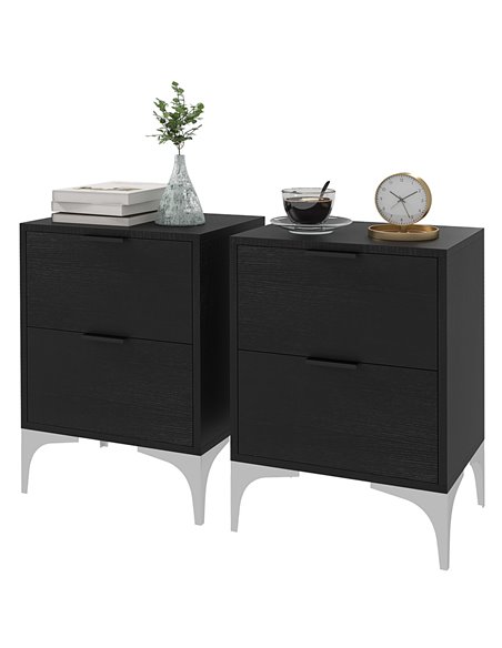 HOMCOM Bedside Tables Set of 2, Modern Nightstand w/ 2 Drawers, Small Sofa End Tables w/ Storage & Steel Legs for Bedroom, Livin - pic 85862 | FastDaddyshop