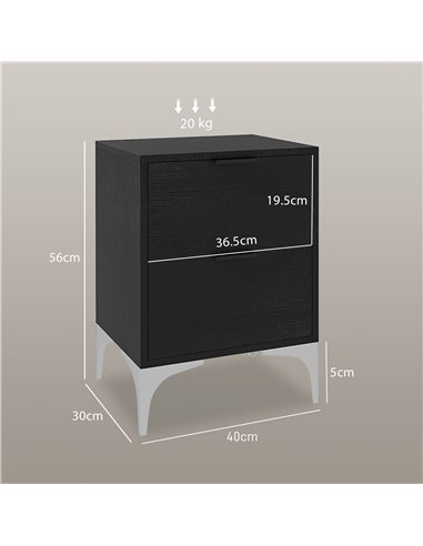 HOMCOM Bedside Tables Set of 2, Modern Nightstand w/ 2 Drawers, Small Sofa End Tables w/ Storage & Steel Legs for Bedroom, Livin