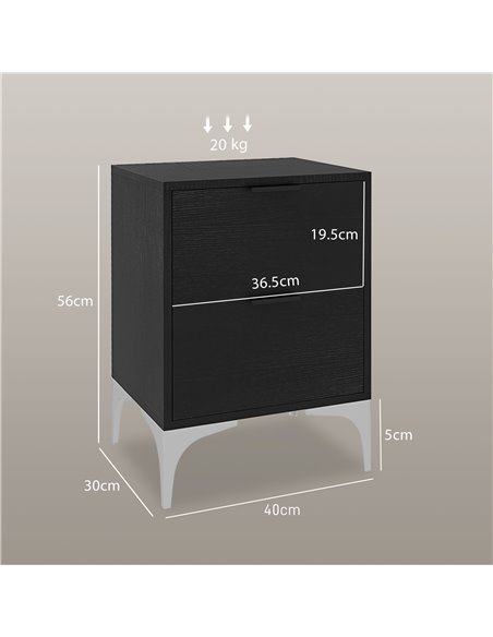 HOMCOM Bedside Tables Set of 2, Modern Nightstand w/ 2 Drawers, Small Sofa End Tables w/ Storage & Steel Legs for Bedroom, Livin - pic 85864 | FastDaddyshop