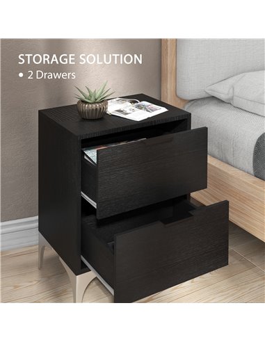 HOMCOM Bedside Tables Set of 2, Modern Nightstand w/ 2 Drawers, Small Sofa End Tables w/ Storage & Steel Legs for Bedroom, Livin