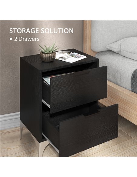 HOMCOM Bedside Tables Set of 2, Modern Nightstand w/ 2 Drawers, Small Sofa End Tables w/ Storage & Steel Legs for Bedroom, Livin - pic 85866 | FastDaddyshop