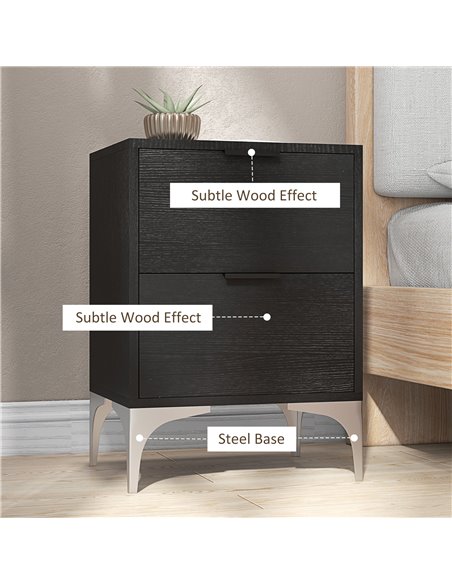 HOMCOM Bedside Tables Set of 2, Modern Nightstand w/ 2 Drawers, Small Sofa End Tables w/ Storage & Steel Legs for Bedroom, Livin - pic 85867 | FastDaddyshop