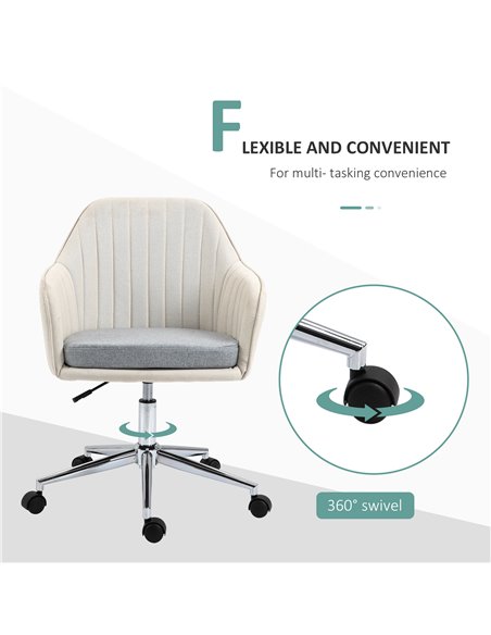 Vinsetto Leisure Office Chair Linen Fabric Swivel Scallop Shape Computer Desk Chair Home Study Bedroom with Wheels, Beige - pic 8587 | FastDaddyshop