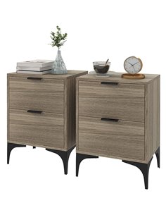 HOMCOM Bedside Tables Set of 2, Modern Nightstand w/ 2 Drawers, Small Sofa End Tables w/ Storage, Steel Legs for Bedroom, Living
