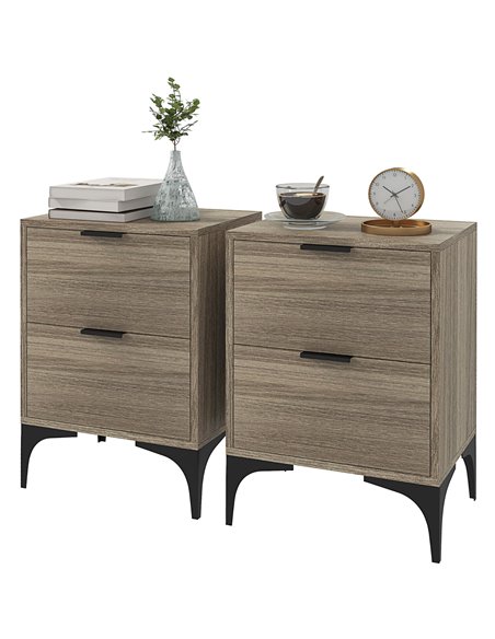 HOMCOM Bedside Tables Set of 2, Modern Nightstand w/ 2 Drawers, Small Sofa End Tables w/ Storage, Steel Legs for Bedroom, Living - pic 85871 | FastDaddyshop